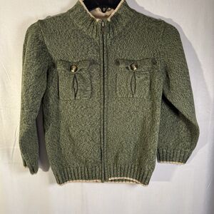 Gymboree Boys Zip Up Sweater Jacket XS 3-4 Green Knit Cotton Preppy Classic